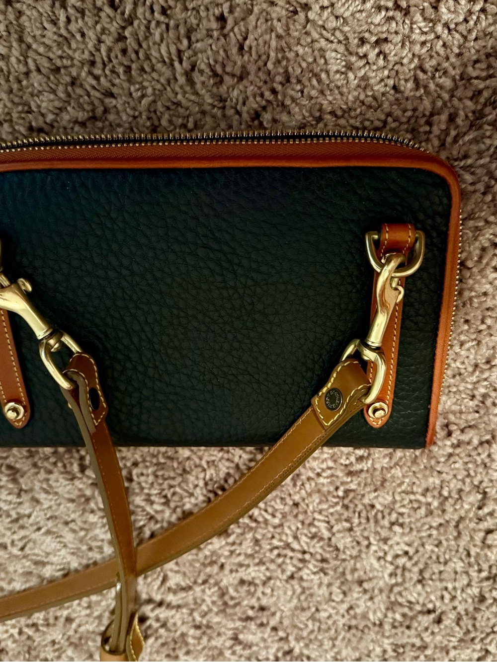 Dooney & Bourke Black Pebbled Leather Crossbody with Brown Trim - Picture 4 of 7